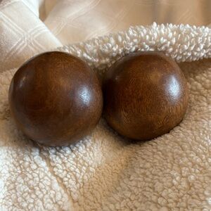 Rustic Brown Decorative Spheres Set of 2 Handcarved 4” Wooden Orbs
